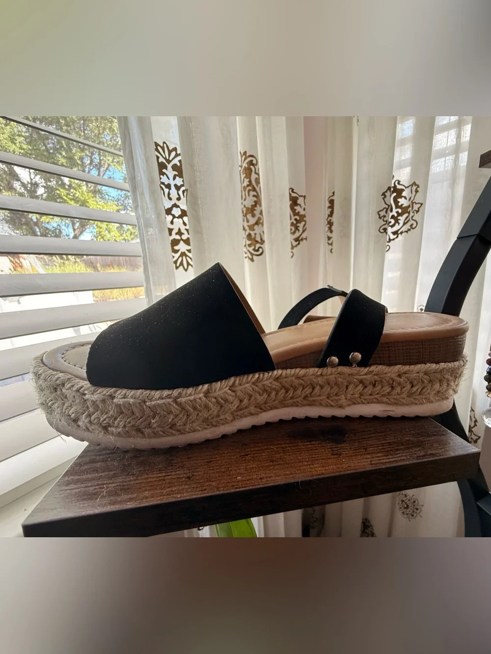 Soda Black Espadrille Platform Sandals with Ankle Strap